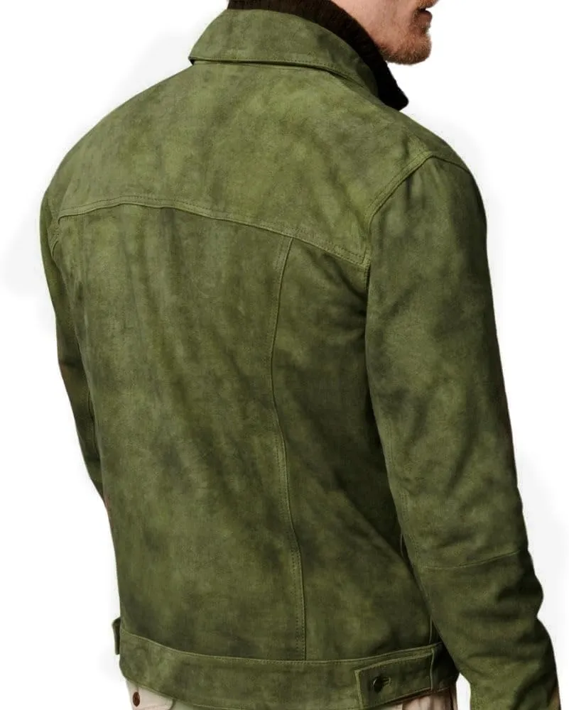 Premium Vintage Trucker Suede Leather Jacket Men Genuine Lambskin Men Leather Jackets Shirt Collar Jackets For Mens
