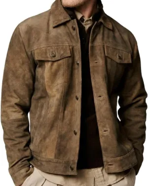 Premium Vintage Trucker Suede Leather Jacket Men Genuine Lambskin Men Leather Jackets Shirt Collar Jackets For Mens