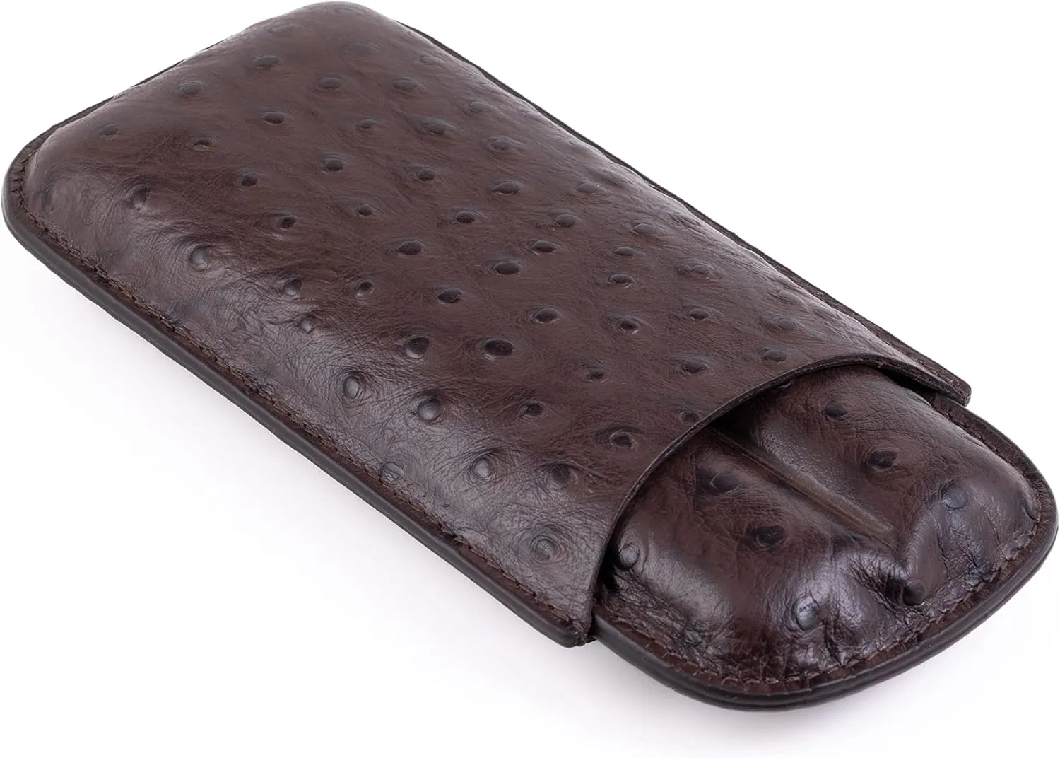 Prestige Import Group - 2 Cigar Holder PVC Leather Ostrich Style Travel Case - Brown