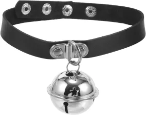 PU Leather Dog Collar with Bell Adjustable Punk Style Pet Accessory for Puppies and Kittens for Daily Wear and Special Occasions