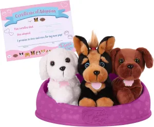 Pucci Pups – Adopt-a-Pup - Pug, Maltese, Schnauzer – Plush Toy Dogs with Dog Bed – Plush Dog for Kids Aged 2 and Up