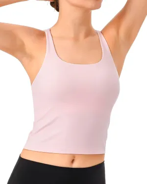 QUEENFUR Long Line Sports Bra for Women Wirefree Padded Tank Tops Support Yoga Bras Gym Running Workout Tops Athletic Tanks
