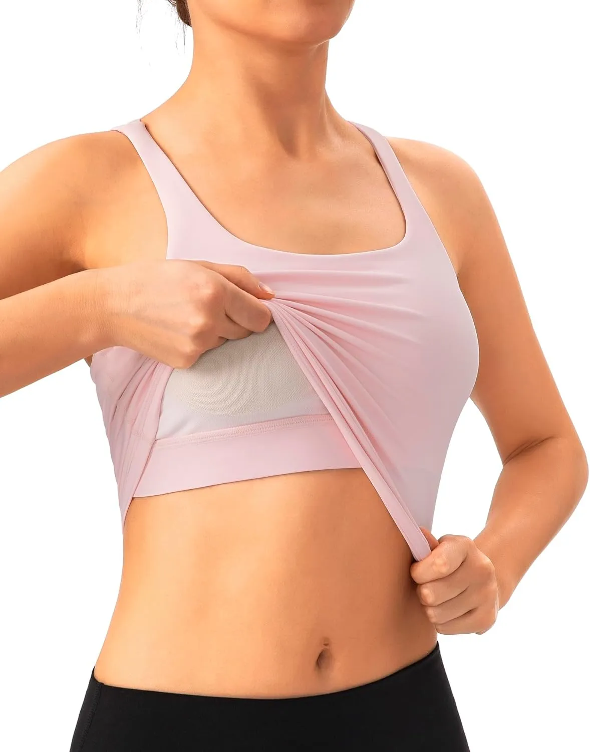 QUEENFUR Long Line Sports Bra for Women Wirefree Padded Tank Tops Support Yoga Bras Gym Running Workout Tops Athletic Tanks