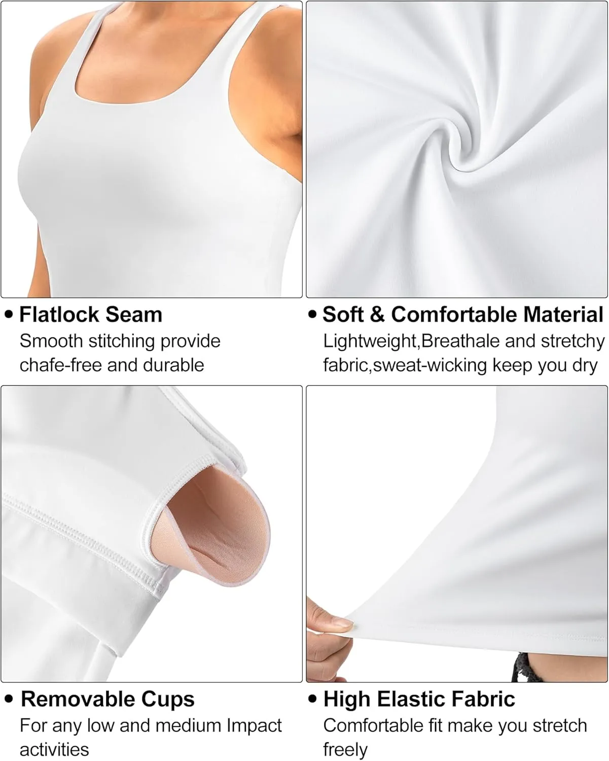 QUEENFUR Long Line Sports Bra for Women Wirefree Padded Tank Tops Support Yoga Bras Gym Running Workout Tops Athletic Tanks