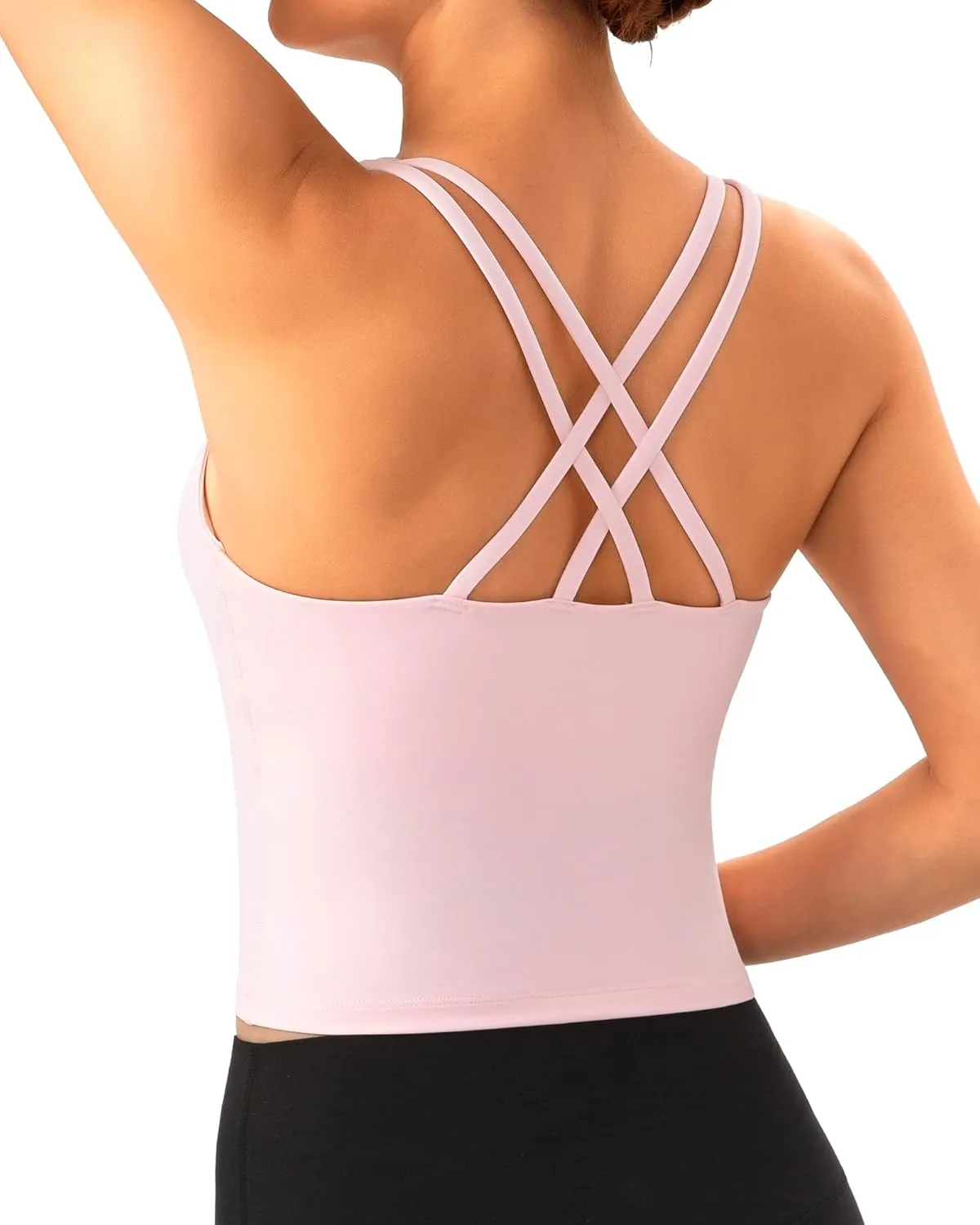 QUEENFUR Long Line Sports Bra for Women Wirefree Padded Tank Tops Support Yoga Bras Gym Running Workout Tops Athletic Tanks
