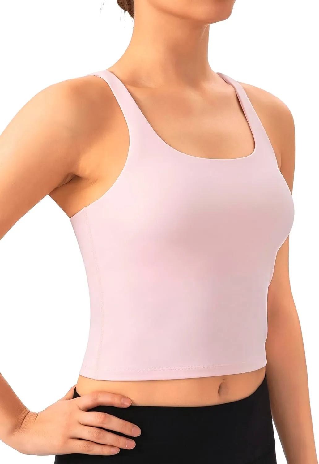 QUEENFUR Long Line Sports Bra for Women Wirefree Padded Tank Tops Support Yoga Bras Gym Running Workout Tops Athletic Tanks