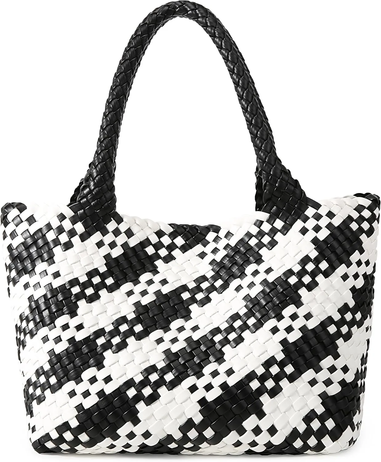 Queenoris Woven Bag for Women, Fashion Top Handle Shoulder Bag Vegan Leather Shopper Bag Large Travel Tote Bag