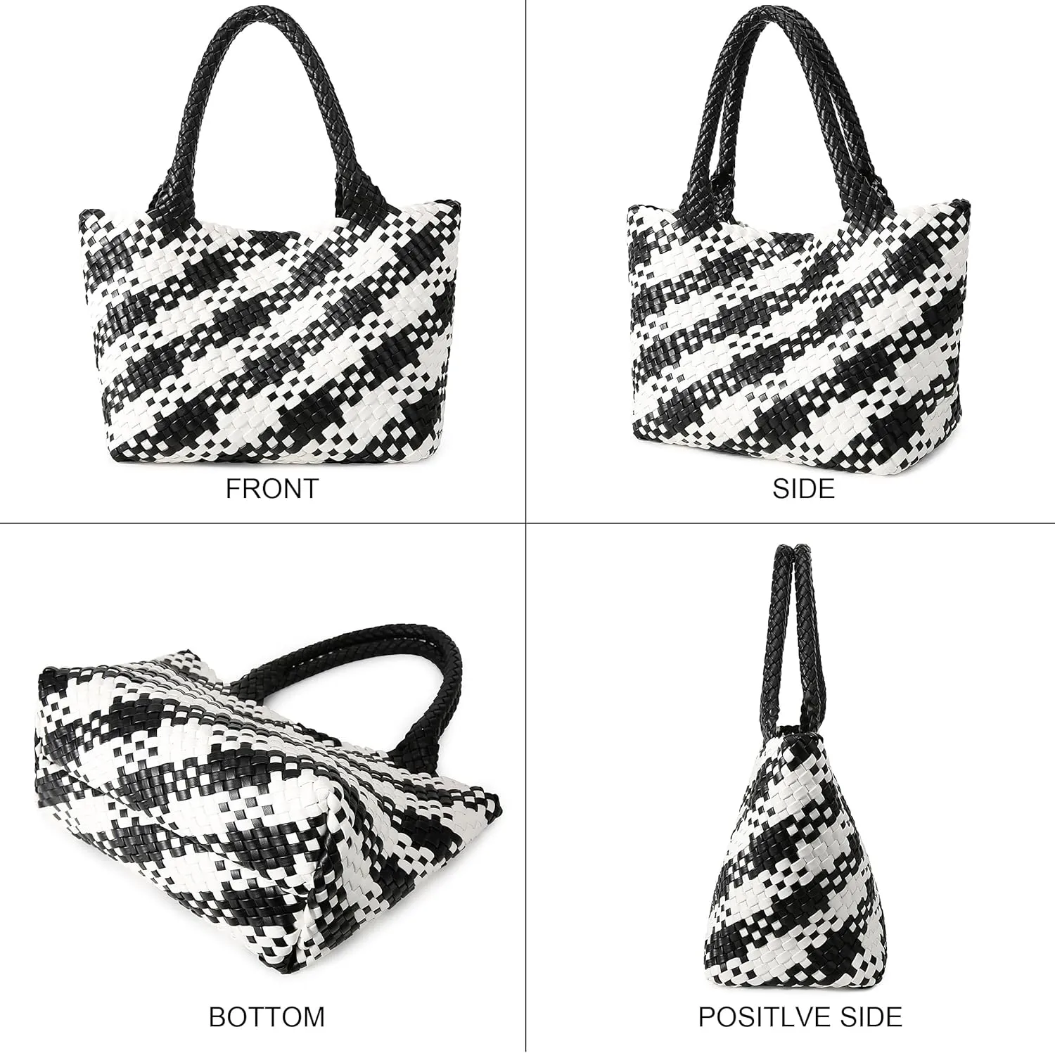 Queenoris Woven Bag for Women, Fashion Top Handle Shoulder Bag Vegan Leather Shopper Bag Large Travel Tote Bag