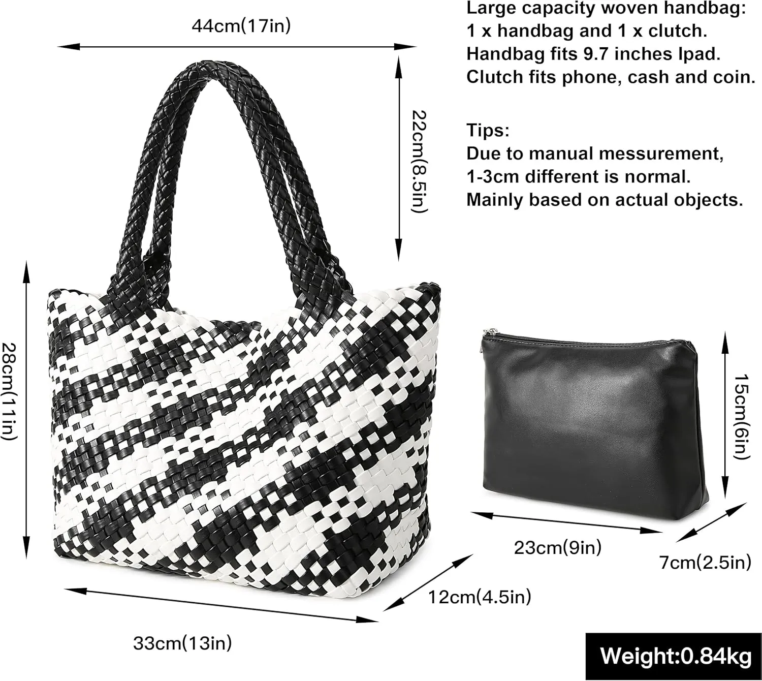 Queenoris Woven Bag for Women, Fashion Top Handle Shoulder Bag Vegan Leather Shopper Bag Large Travel Tote Bag
