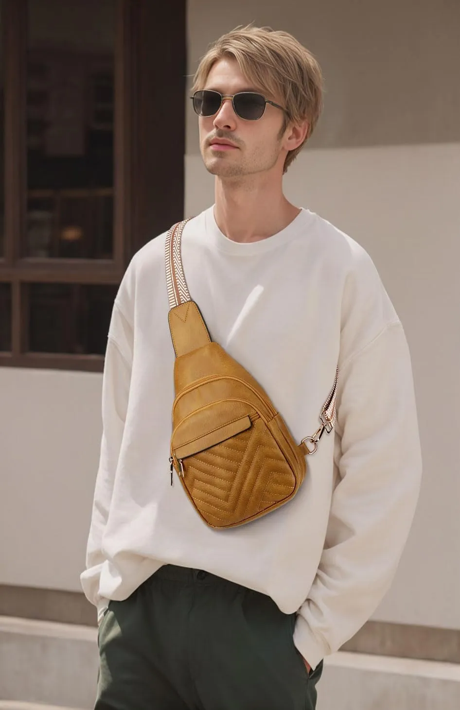Quilted Leather Small Crossbody Bags for Women Men, Cross body Sling Bag Purse for Women One Strap Backpack Travel