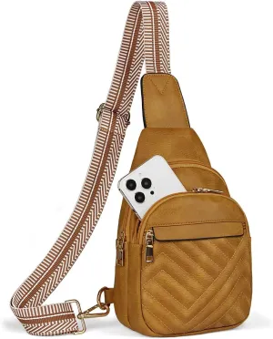 Quilted Leather Small Crossbody Bags for Women Men, Cross body Sling Bag Purse for Women One Strap Backpack Travel
