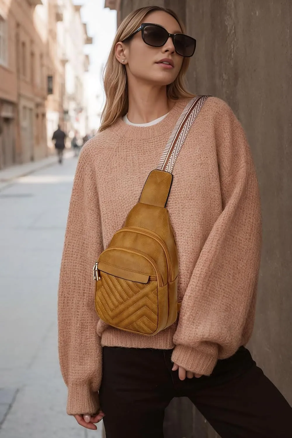 Quilted Leather Small Crossbody Bags for Women Men, Cross body Sling Bag Purse for Women One Strap Backpack Travel