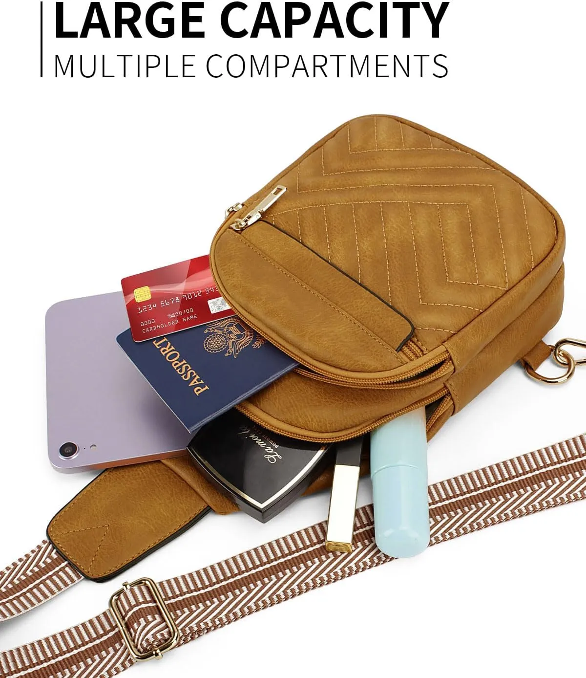 Quilted Leather Small Crossbody Bags for Women Men, Cross body Sling Bag Purse for Women One Strap Backpack Travel