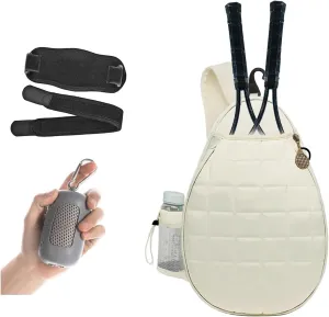 Qulable Lightweight Outdoor Tennis Backpack - Crossbody Tennis Bag for Women and Men, Sling Bag for Tennis Racket, Pickleball Paddles, Badminton Racquet, Including Wristband and Cooling Towel