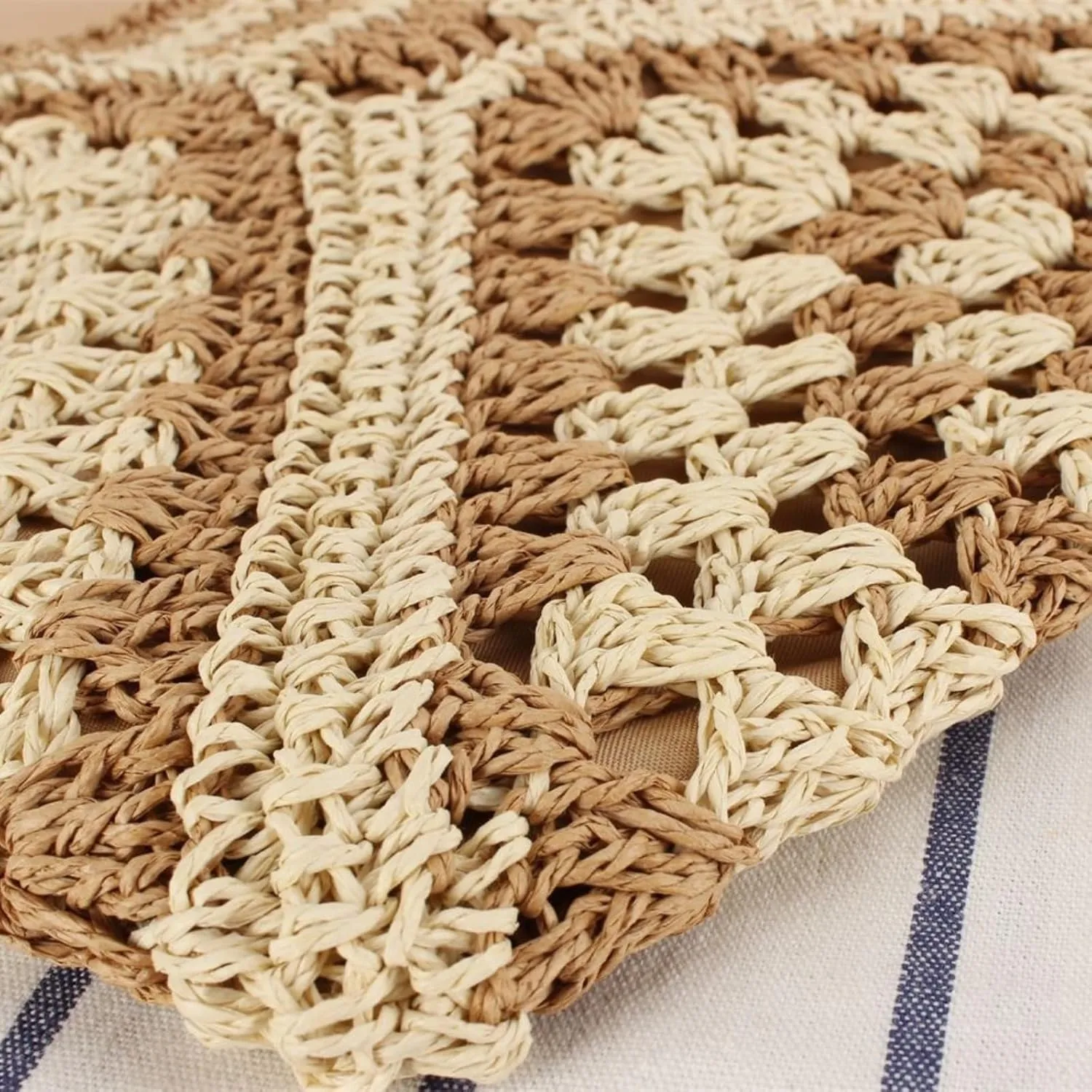 Raffia Knitted Handbags for Women Handmade Casual Beach Shoulder Bag Classic Fashion Woven Tote Bag
