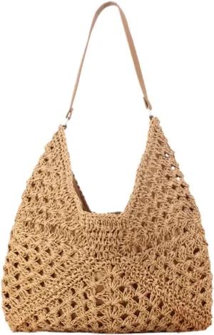 Raffia Knitted Handbags for Women Handmade Casual Beach Shoulder Bag Classic Fashion Woven Tote Bag