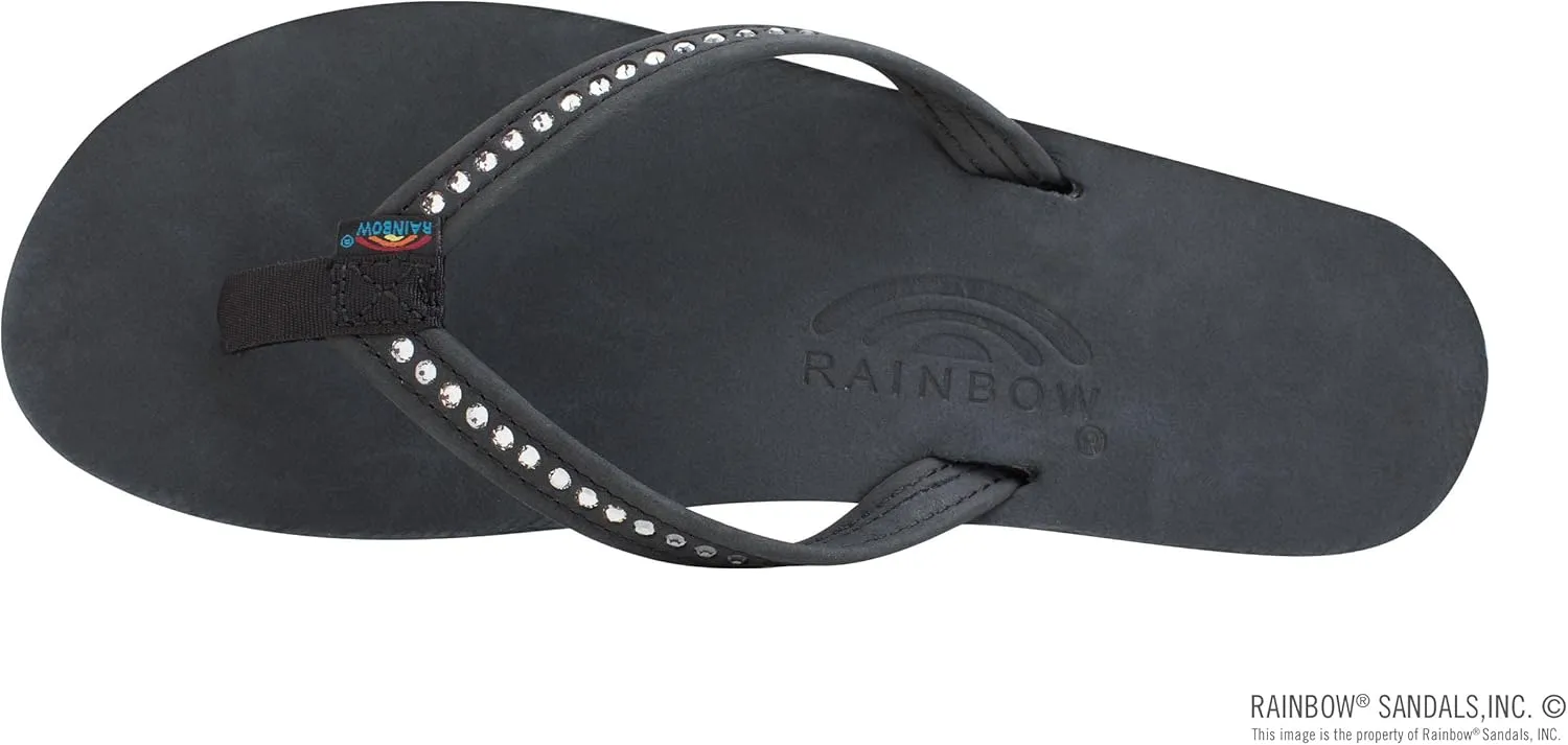 Rainbow Sandals Women's Single Layer Premier Leather w/Swarovski Crystal Narrow Strap