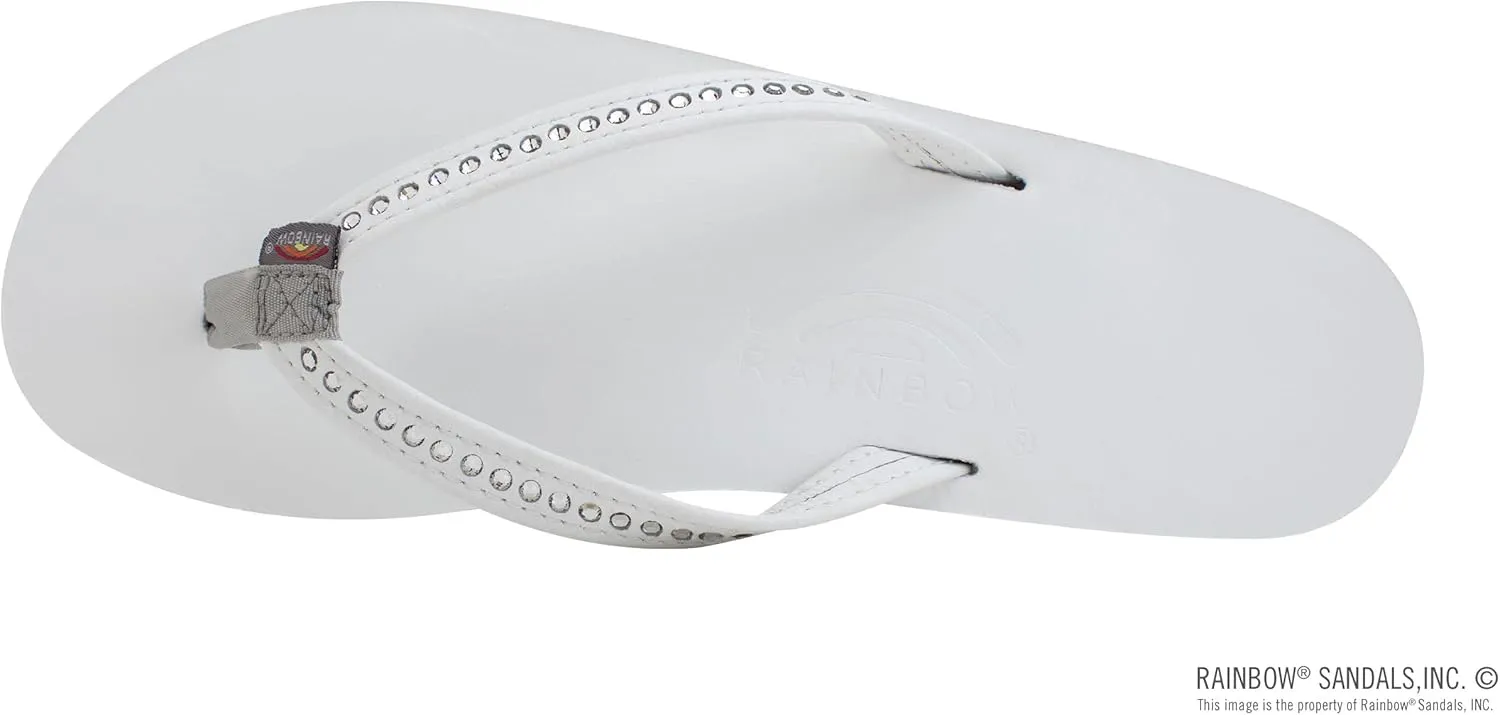 Rainbow Sandals Women's Single Layer Premier Leather w/Swarovski Crystal Narrow Strap