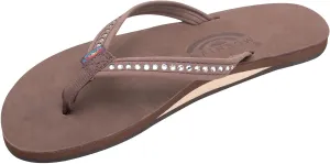 Rainbow Sandals Women's Single Layer Premier Leather w/Swarovski Crystal Narrow Strap