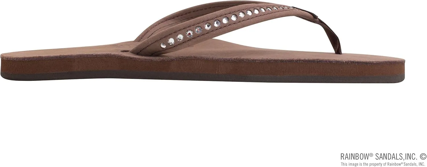 Rainbow Sandals Women's Single Layer Premier Leather w/Swarovski Crystal Narrow Strap
