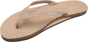 Rainbow Sandals Women's Single Layer Premier Leather w/Swarovski Crystal Narrow Strap