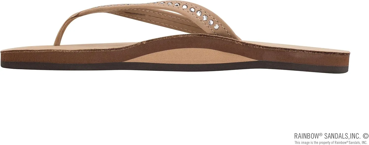 Rainbow Sandals Women's Single Layer Premier Leather w/Swarovski Crystal Narrow Strap