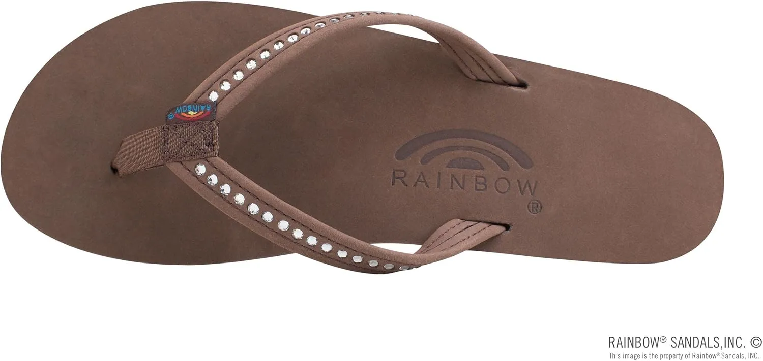 Rainbow Sandals Women's Single Layer Premier Leather w/Swarovski Crystal Narrow Strap