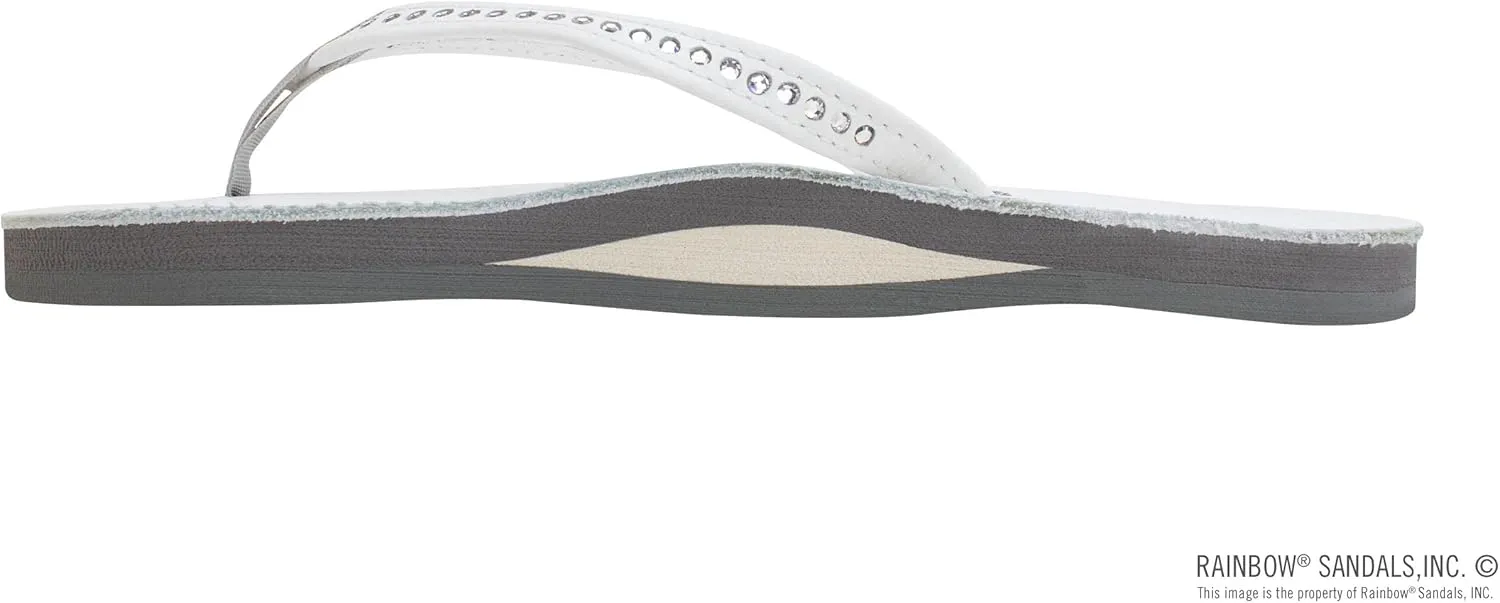 Rainbow Sandals Women's Single Layer Premier Leather w/Swarovski Crystal Narrow Strap