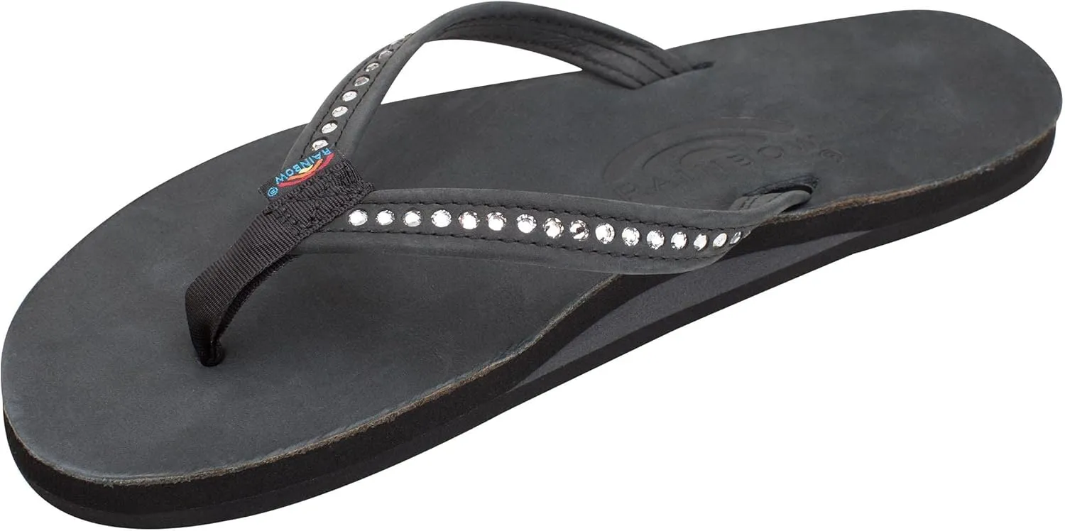 Rainbow Sandals Women's Single Layer Premier Leather w/Swarovski Crystal Narrow Strap