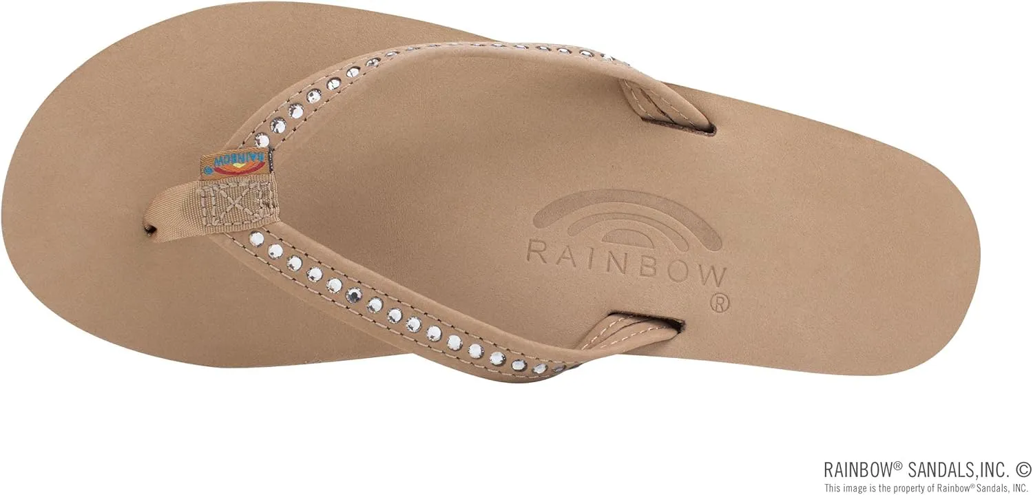 Rainbow Sandals Women's Single Layer Premier Leather w/Swarovski Crystal Narrow Strap