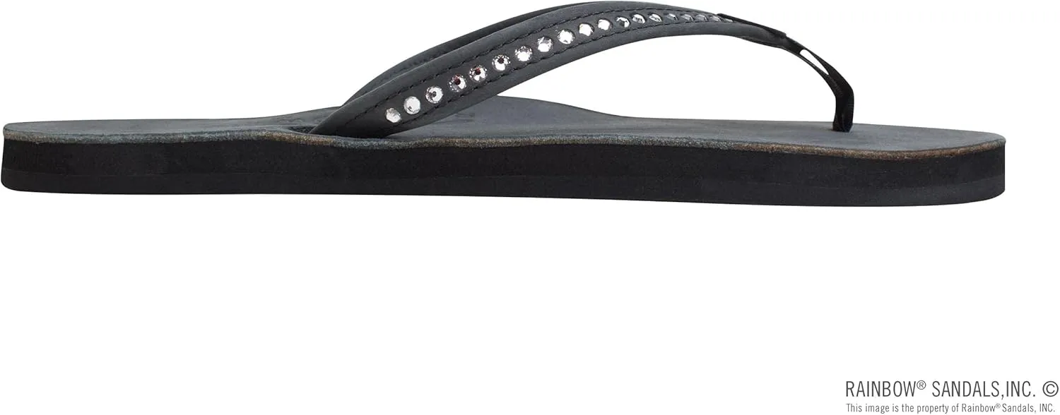Rainbow Sandals Women's Single Layer Premier Leather w/Swarovski Crystal Narrow Strap