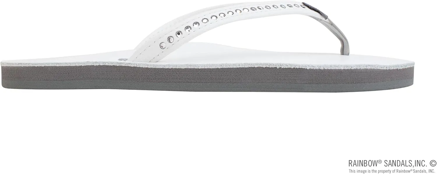 Rainbow Sandals Women's Single Layer Premier Leather w/Swarovski Crystal Narrow Strap