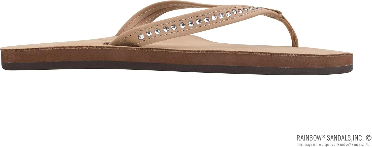 Rainbow Sandals Women's Single Layer Premier Leather w/Swarovski Crystal Narrow Strap