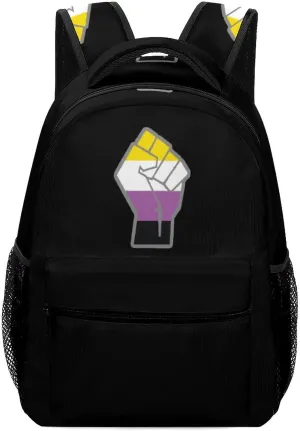 Raised Fist Non-Binary Pride Laptop Backpack Fashion Shoulder Bag Travel Daypack Bookbags for Men Women
