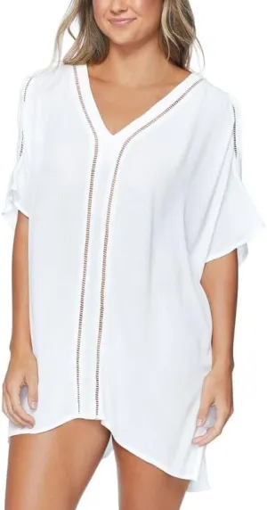 Raisins Women's Juniors' Samba Ladder-Lace Cover-Up Caftan (White, X-Large)
