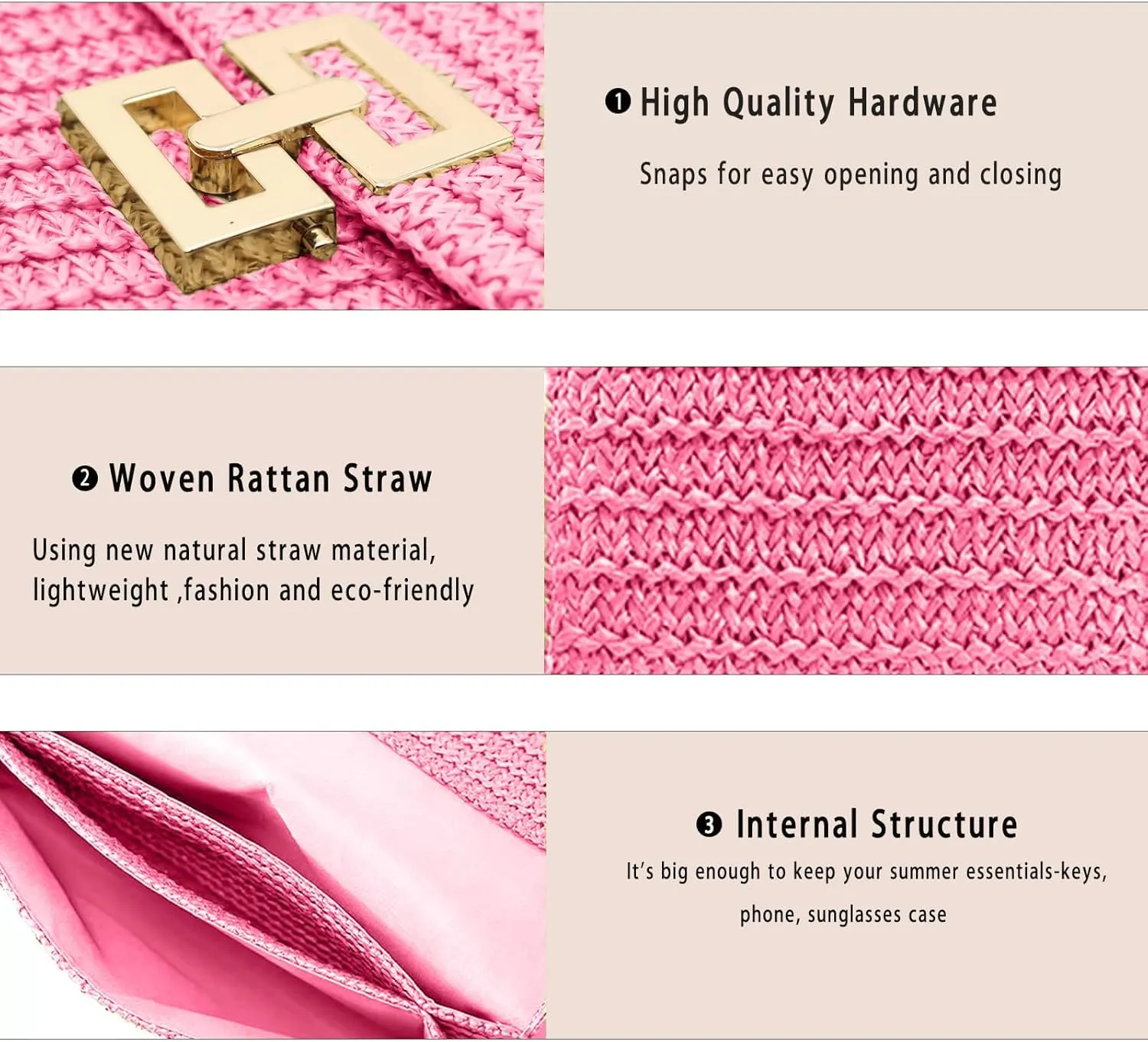 Rattan Clutch Purse for Women,Summer Straw Woven Beach Woven Bag Wicker Raffia Envelope Evening Clutch for Wedding