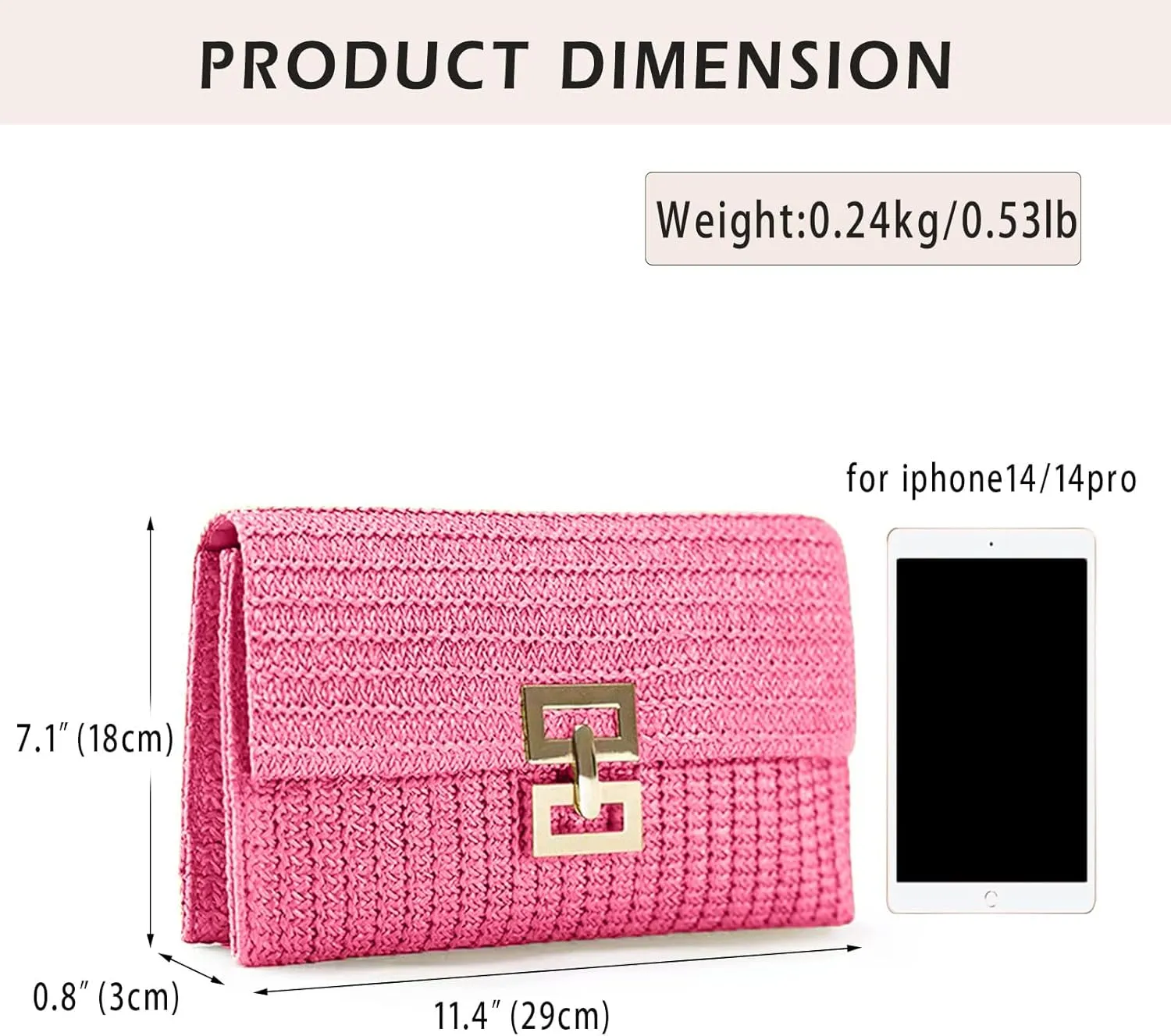 Rattan Clutch Purse for Women,Summer Straw Woven Beach Woven Bag Wicker Raffia Envelope Evening Clutch for Wedding