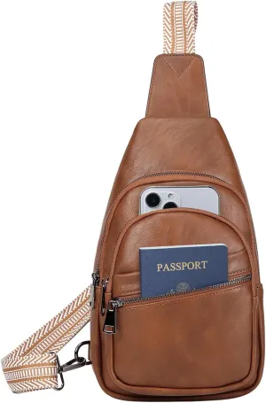 RAVUO Sling Bag for Women, Faux Leather Waist Pack Fashion Ladies Crossbody Chest Belt Bag with Adjustable Strap for Travel Brown
