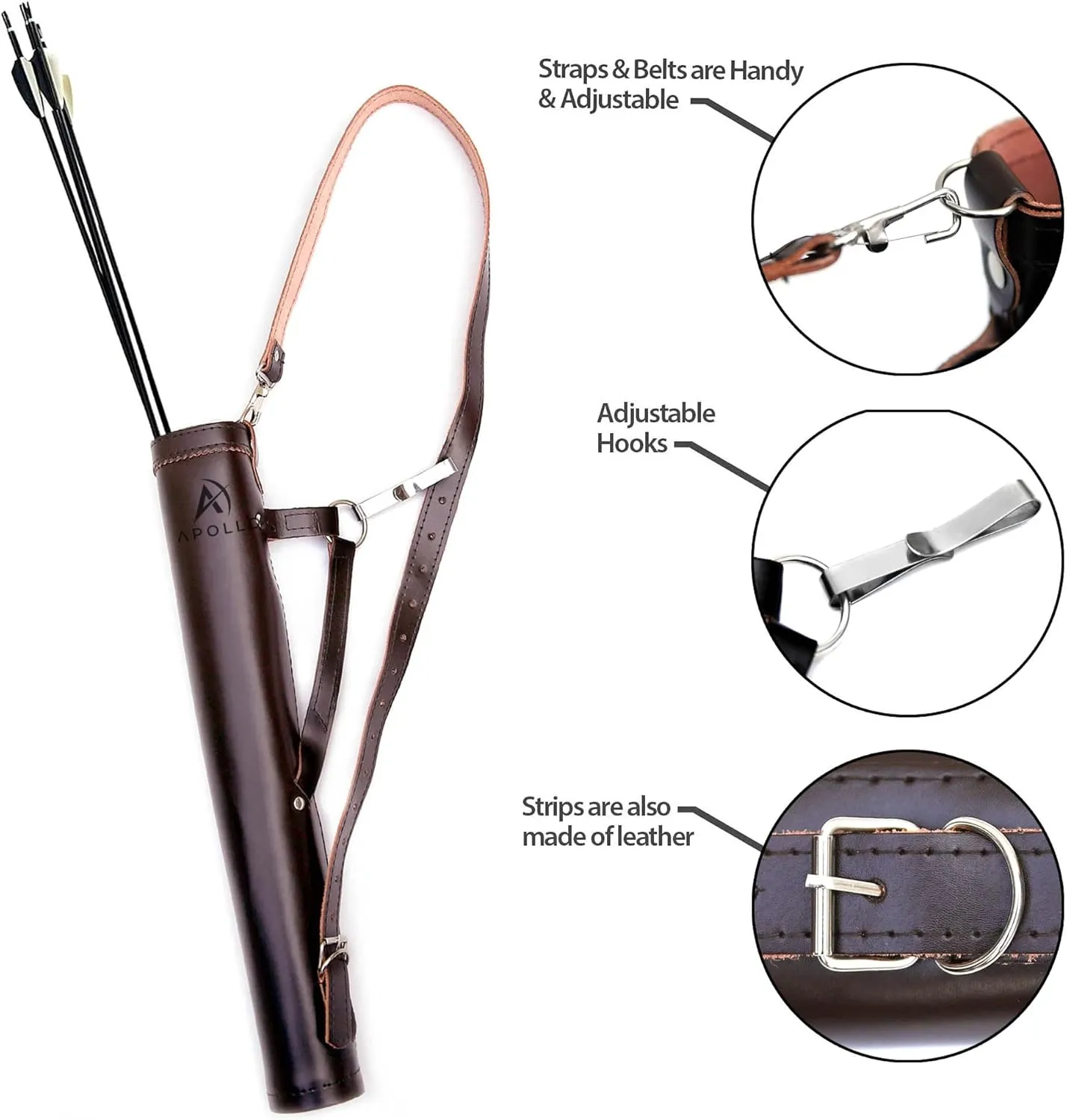 Real Leather Archery Arrow Quiver Holder Adjustable Arrow Backpack Bag Holder Hip Back Quiver for Arrows, Traditional Handmade Archery Quiver for Bow Hunting and Target Practicing