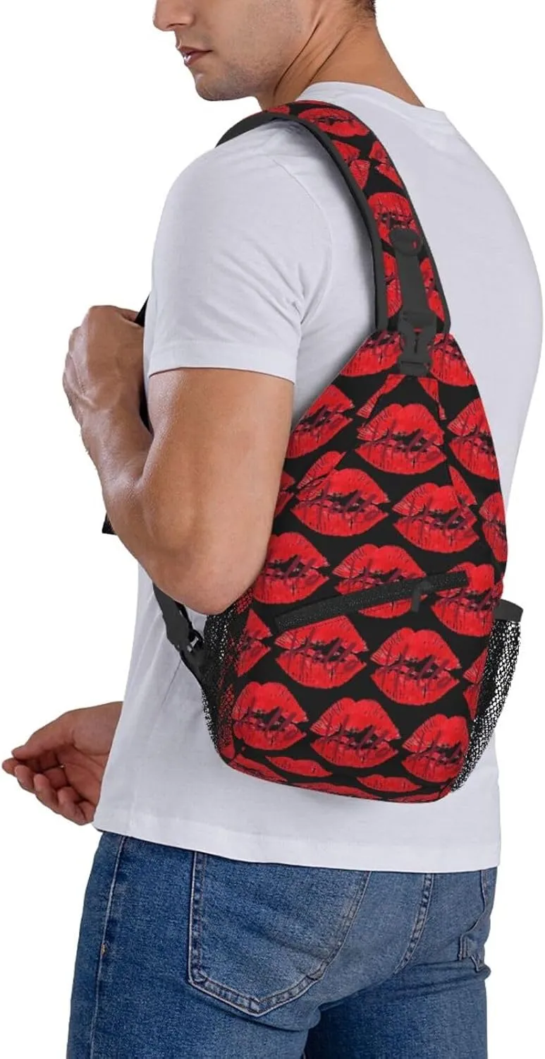 Red Hello Lips Print Crossbody Bag Cross Chest Bag Adjustable Sling Backpack Sports Gym Shoulder Bags Travel Cycling Daypack Diagonally Casual Rucksack