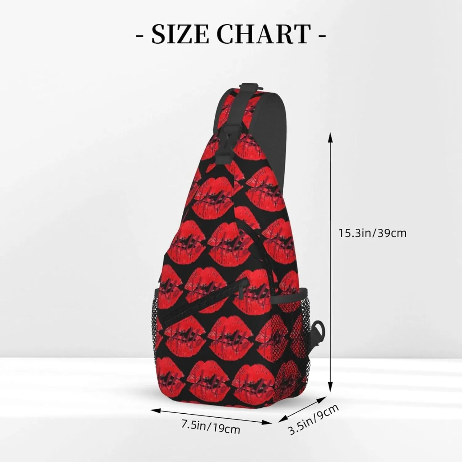 Red Hello Lips Print Crossbody Bag Cross Chest Bag Adjustable Sling Backpack Sports Gym Shoulder Bags Travel Cycling Daypack Diagonally Casual Rucksack