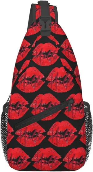 Red Hello Lips Print Crossbody Bag Cross Chest Bag Adjustable Sling Backpack Sports Gym Shoulder Bags Travel Cycling Daypack Diagonally Casual Rucksack