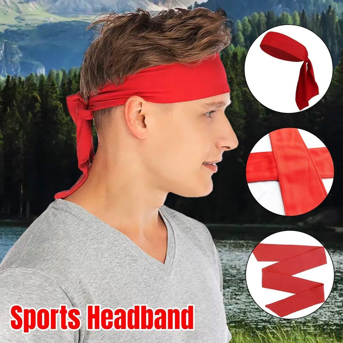 Red Sports Headband Quick Dry Sweat Absorbent Breathable Running Outdoor Fitness