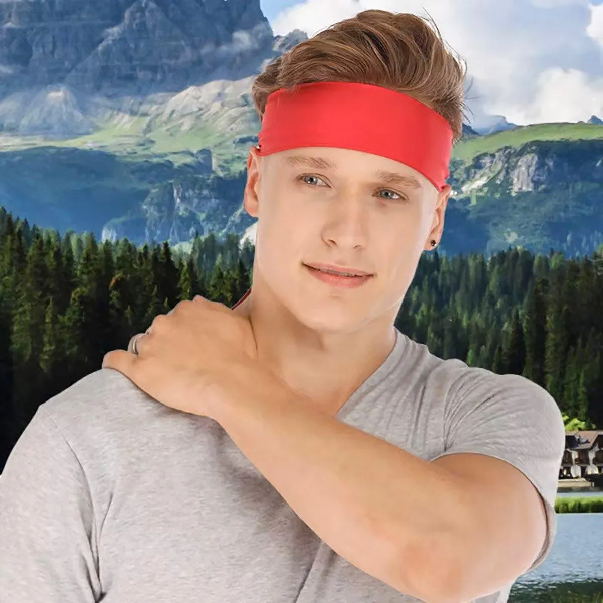 Red Sports Headband Quick Dry Sweat Absorbent Breathable Running Outdoor Fitness