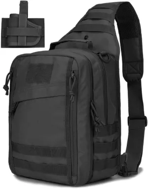 REEBOW GEAR Tactical Sling Bag Pack with Small Gun Holster Small Single Shoulder Sling Pack MOLLE Everyday Carry Bag (Black)