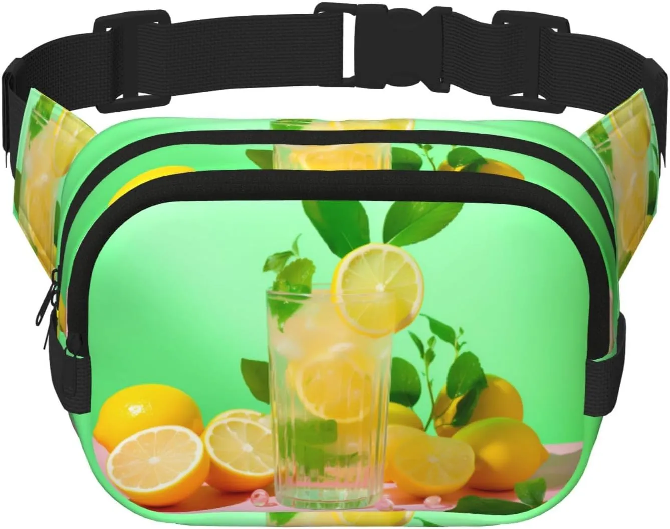 Refreshing Lemonade Fitness travel shoulder bag, fashionable and casual waist bag, square double-layer waist bag