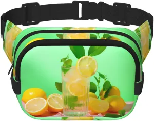 Refreshing Lemonade Fitness travel shoulder bag, fashionable and casual waist bag, square double-layer waist bag