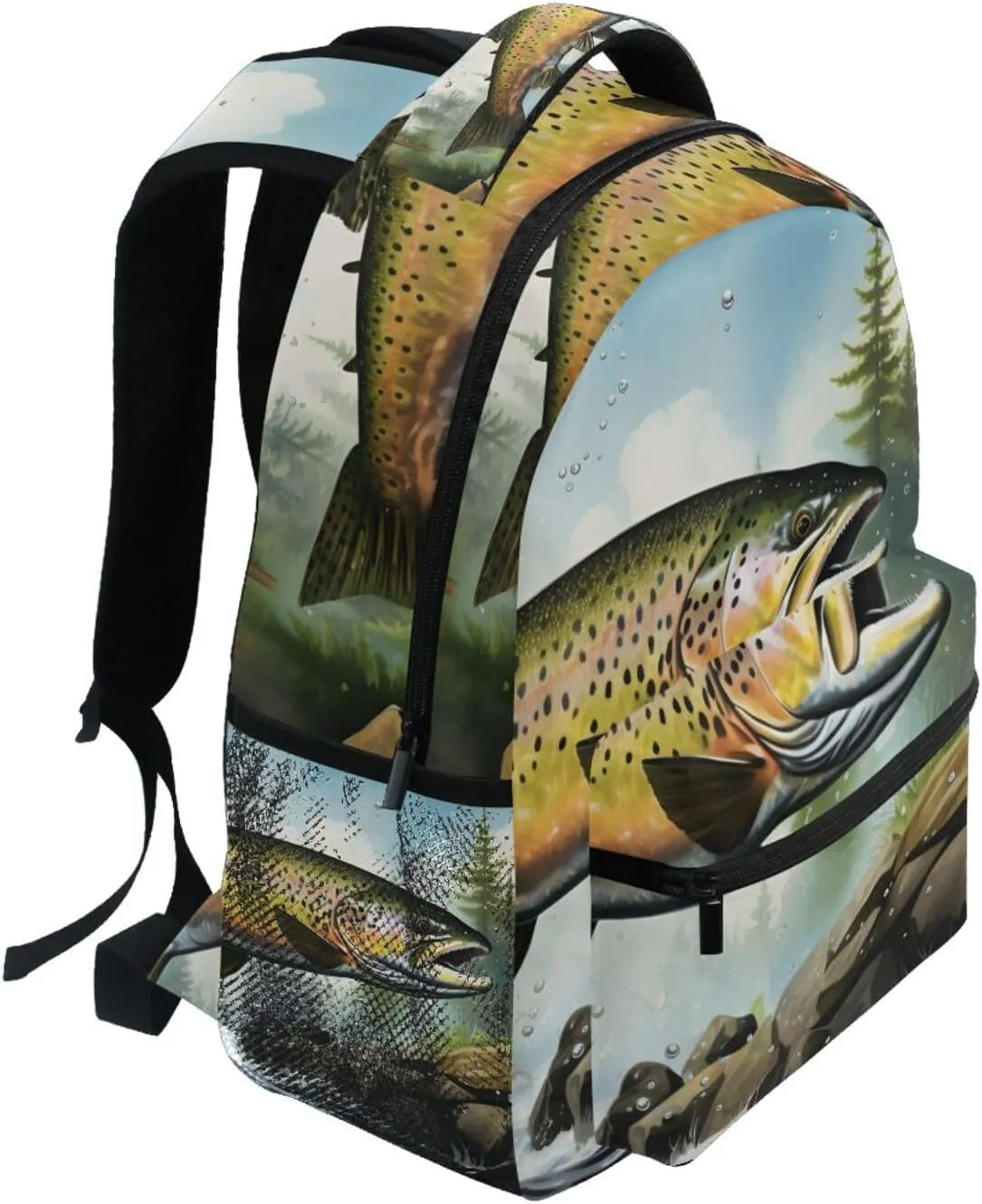 Retro Trout Landscape Backpack Daypack Shoulder Bag Book Bag Lightweight Back Pack 11.4 ×16 In