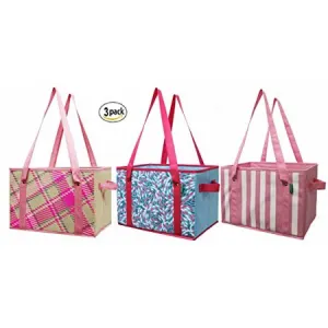 Reusable Grocery Bag Shopping Box with Reinforced Bottom (Set of 3)