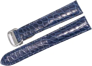 RHAIYAN Watch Accessories Crocodile Leather Watch Band with Stainless Steel Folding Buckle Compatible with Cartier Tank Solo Series Strap Specific (Color : Blue, Size : 24MM_Gold Buckle)